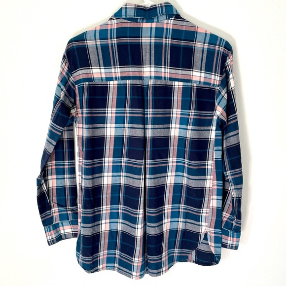 Old Navy Pink & Navy Blue Flannel, Button-Down Shirt - Picture 2 of 6